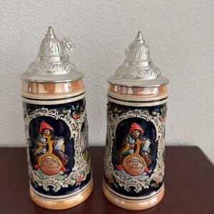Two Thewalt 1/4 Liter Beer Stein Vintage w Pewter Lid West Germany Collectible